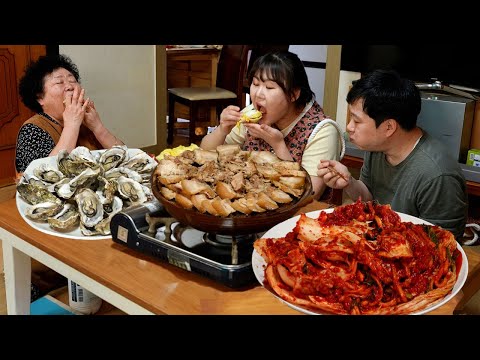 Видео: Сезон приготовления корейского кимчи😋Рап из устриц и отварной свинины с кимчи Мукбанг🦪