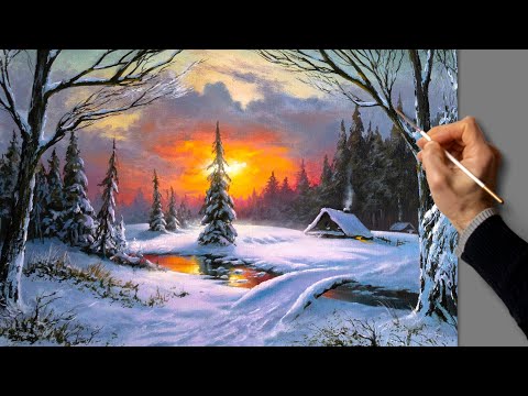 Видео: Acrylic Landscape Painting - Winter Dawn / Easy Art / Зимний пейзаж акрилом. Урок рисования Живопись