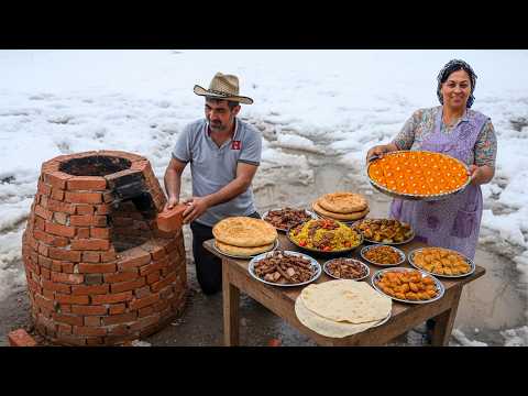 Видео: Азербайджанка готовит на снегу 12 разных блюд
