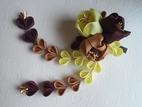 Видео: Красивая заколка Цумами Канзаши / Beautiful hairpin Tsumami Kanzashi