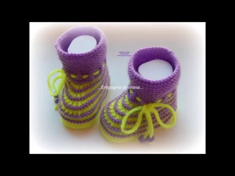 Видео: № 28 Пинетки спицами "В полосочку" от Ербягиной Светланы(мк)