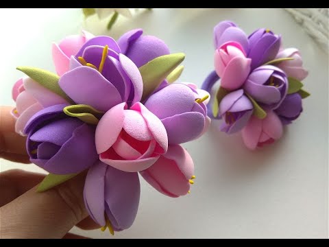 Видео: Букетик весенних цветов из фоамирана на резинке легко и красиво