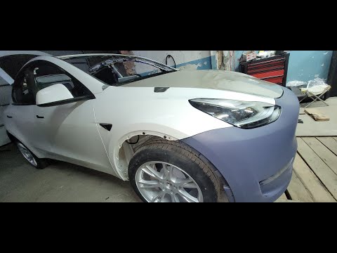 Видео: TESLA model Y замена переднего лонжерона, весь процесс замены