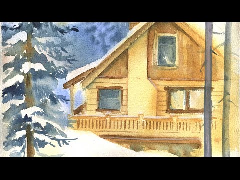 Видео: Мастер-класс #89 Снег акварелью.