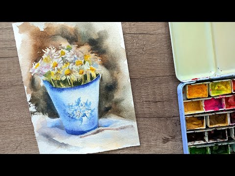 Видео: Бесплатный мастер-класс по акварельной живописи: ромашки. Рисование акварелью для начинающих.