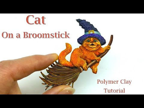 Видео: Урок по лепке из полимерной глины милого кота на метле.