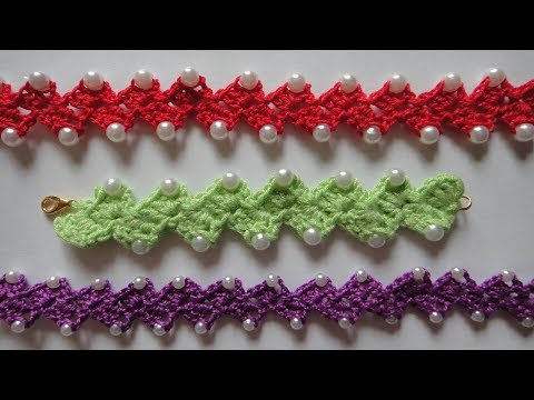 Видео: Браслет с бусинами (тесьма, шнур) крючком. Bracelet crochet with beads