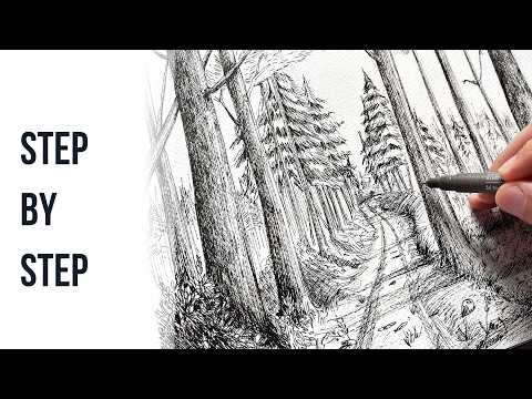 Видео: Рисование лесной тропинки с использованием атмосферной перспективы