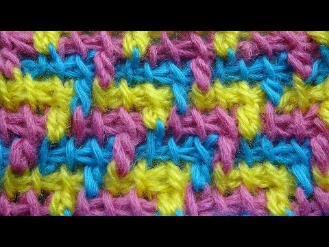 Видео: Трехцветный узор тунисское вязание крючком Tunisisan crochet pattern  42