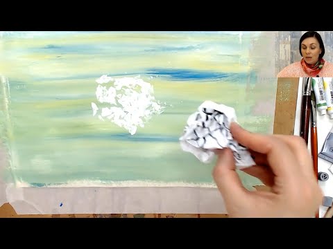 Видео: Цветущая яблоня, гуашь, рисуем с помощью мятой бумаги