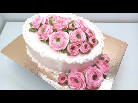 Видео: Тортик с Ранункулюсами(крем БЗК). /Cake with Ranunculus(protein custard).