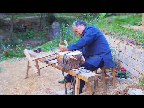 Видео: Дедушка Аму вырезал чашу с лотосами с большим деревянным пирсом, изысканно и красиво.