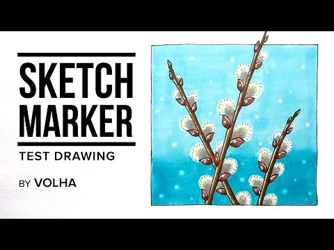 Видео: Sketchmarker test drawing #7 / Рисую маркерами Sketchmarker веточки вербы