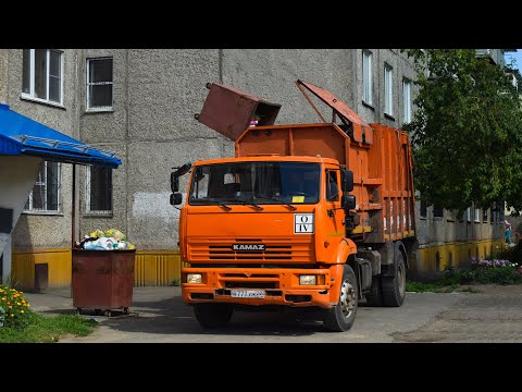 Видео: Мусоровоз МКМ-4605 (МК 4453-05) на шасси КамАЗ-53605-62 (Н 777 УМ 22) / KAMAZ garbage truck.