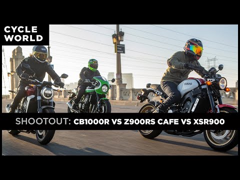 Видео: Honda CB1000R против Kawasaki Z900RS Cafe против Yamaha XSR900