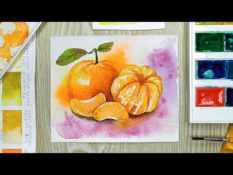 Видео: Как нарисовать мандарины акварелью. Акварель для начинающих