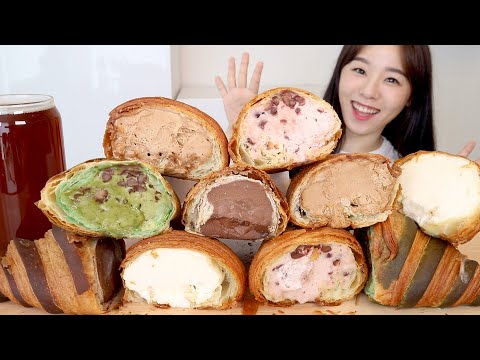 Видео: SUB) ASMR Сливочный круассан Хлеб Мукбанг 🍞 Десерт Шоколад Зеленый чай Крем-слойка Мягкий звук еды