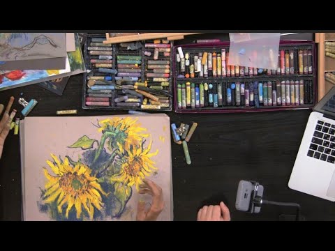 Видео: Рисуем подсолнухи с художником Ольгой Гусевой. Масляная пастель для начинающих.