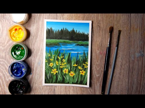 Видео: Как нарисовать летний пейзаж гуашью