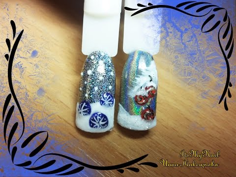 Видео: Новогодний дизайн ногтей гель лак nail design Shellac   Шарики в снегу