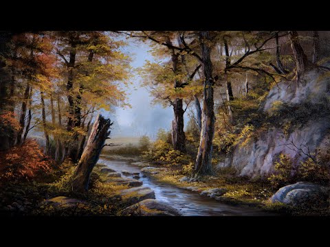Видео: Осенняя лесная река | Пейзажная живопись
