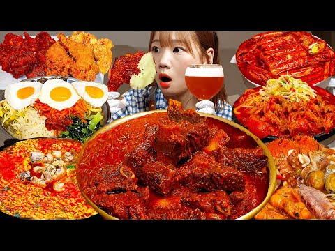 Видео: Sub)Real Mukbang- Любимое блюдо мицзан Корейская кухня 😋 Острый рамен, говяжьи рёбрышки, токпокки🔥