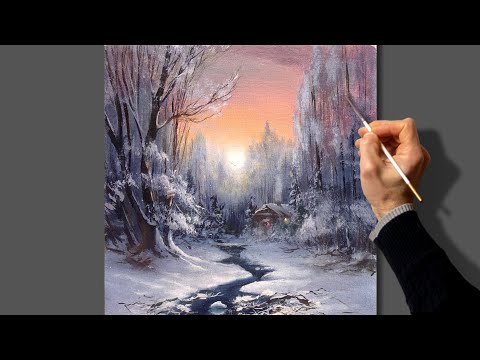 Видео: Acrylic Landscape Painting - Winter / Easy Art / Зимний пейзаж акрилом. Уроки рисования. Живопись
