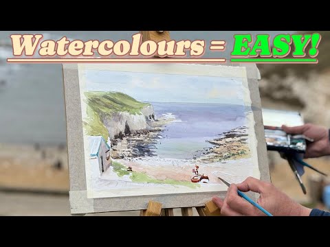 Видео: Простой урок по рисованию прибрежной акварели 🌊 | Пошаговая инструкция по рисованию на пленэре дл...