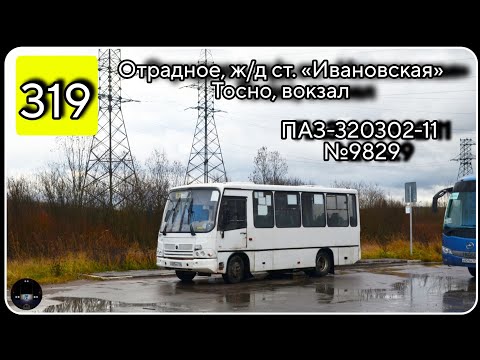 Видео: ЛО, автобус №319 от ж/д станции Ивановская в г. Отрадное до ж/д вокзала Тосно | ПАЗ-320302-11 №9829