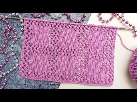 Видео: "Квадратики" в ажуре/ Интересный узор спицами/ Схема/ Simple openwork pattern