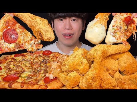 Видео: СУБТИТРЫ) Корейская жареная курица и пицца мукбанг асмр