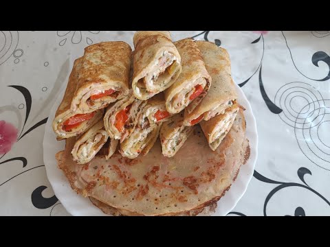 Видео: Сырно - колбасные блины, идеальный завтрак или перекус 