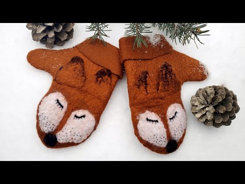 Видео: Мастер-класс по валянию из шерсти. Детские варежки-лисички.