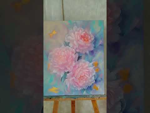 Видео: цветущая нежность пионов #painting #современнаякартина  #художник #пионы