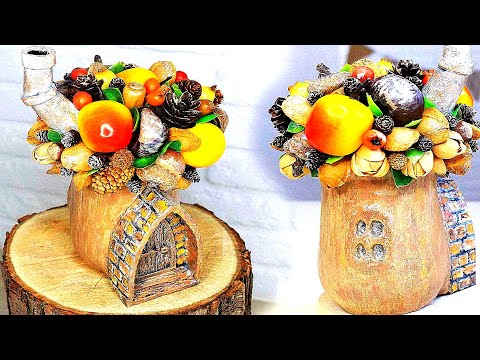 Видео: ИЗ стеклянной БАНКИ и природных материалов / Осенняя поделка ДОМИК