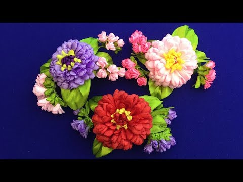 Видео: Ribbon flowers.Zinnia&Limonium/Zinnia&Limonium de la cintas/Цинния и лимониум из лент
