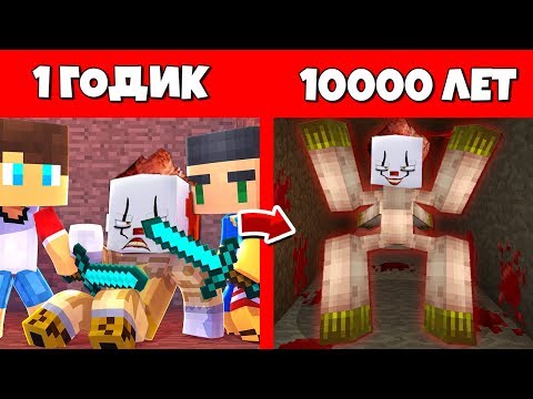 Видео: Как Клоун ОНО Пеннивайз прожил жизнь в Майнкрафт : Эволюция Мобов 1 годик 100 лет / Как менялся Цикл