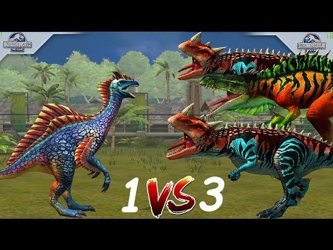 Видео: ОДИН ПРОТИВ ТРОИХ Сегнозавр - Цератозавр Остафрикозавр Jurassic World The Game