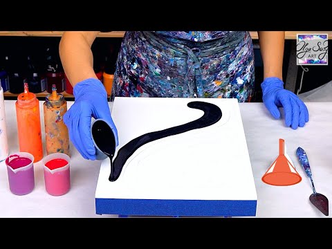 Видео: Черно-белое - заливка воронкой ~Простая заливка акрилом с эффектом 3D😍 ~Абстрактное жидкое искусство