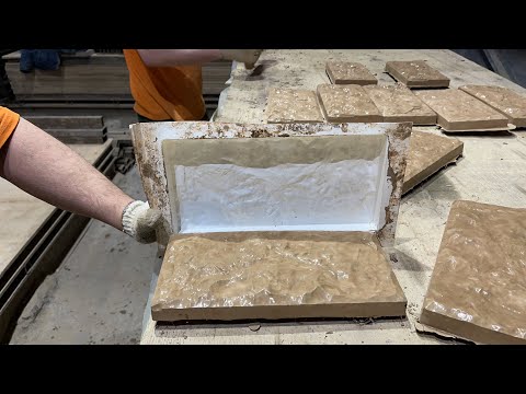 Видео: Производство фасадной плитки «Кварц» по технологии «Мрамор из бетона», прокрас Песчаник