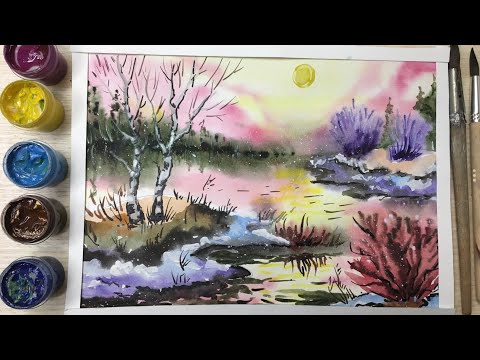 Видео: "Магия весны". Работа акварелью по мокрой бумаге