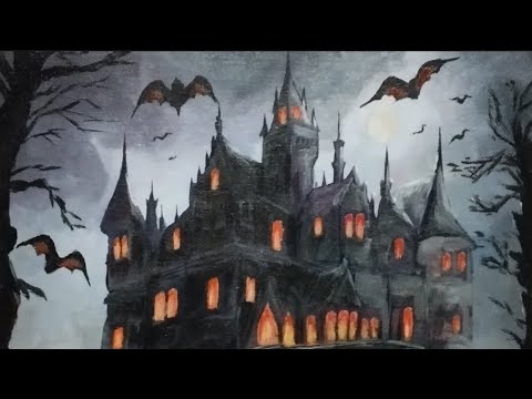 Видео: Mysterious castle/ Таинственный замок на холсте/Как нарисовать замок