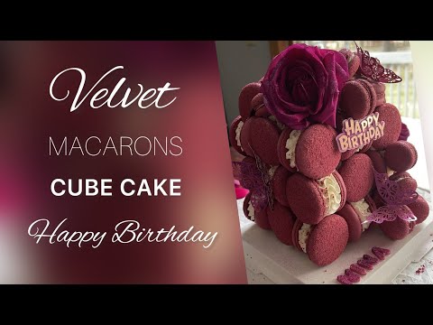 Видео: Velvet macarons cube cake💟Happy Birthday💟macaron💟French macarons💟Вельвет(Бархатный) макарон куб торт