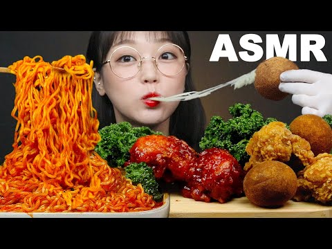 Видео: ASMR Еда Острая лапша🔥 и жареная курица | SPICY FIRE NOODLE & CHICKEN MUKBANG | SUB | AeJeong ASMR
