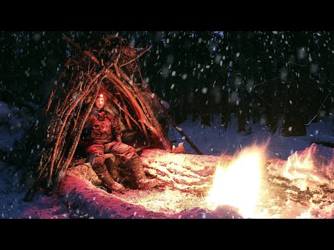 Видео: -15° Ночёвка в лесу. Укрытие без инструментов. Надёжный костёр.