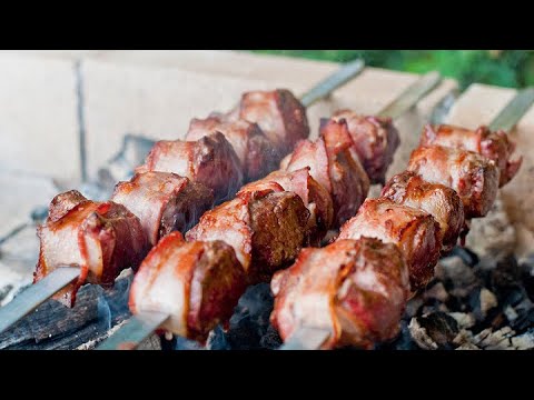 Видео: Шашлык из Говяжьей печени , в беконе 👌
