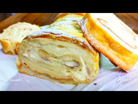 Видео: Блинный рулет с заварным кремом — нежнее торта! Простой и очень вкусный десерт 🍮