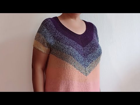 Видео: Джемпер спицами со смещеным регланом из пряжи Katia silk degrade