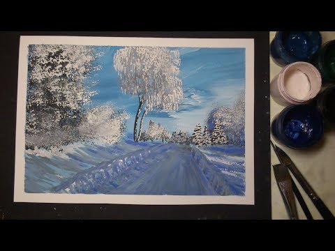 Видео: морозное утро (гуашь)frosty morning (gouache)