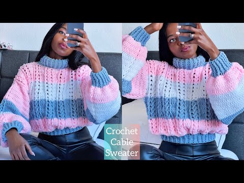 Видео: Как связать крючком свитер с косами / водолазку
